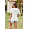 imageECOWISH Womens Button Up Shirt  Peter Pan Collar Frilled Short Sleeve Summer Tops Casual Cotton Retro Floral BlouseWhite Green