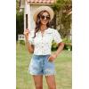 imageECOWISH Womens Button Up Shirt  Peter Pan Collar Frilled Short Sleeve Summer Tops Casual Cotton Retro Floral BlouseWhite Green