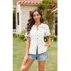 imageECOWISH Womens Button Up Shirt  Peter Pan Collar Frilled Short Sleeve Summer Tops Casual Cotton Retro Floral BlouseWhite Green