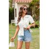imageECOWISH Womens Button Up Shirt  Peter Pan Collar Frilled Short Sleeve Summer Tops Casual Cotton Retro Floral BlouseWhite Green