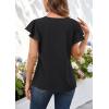 imageECOWISH Womens Floral Blouses 2025 Summer Ruffle Short Sleeve V Neck Shirts Casual Business Work Boho TopsBlack