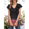 imageECOWISH Womens Floral Blouses 2025 Summer Ruffle Short Sleeve V Neck Shirts Casual Business Work Boho TopsBlack