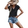 imageECOWISH Womens Floral Blouses 2025 Summer Ruffle Short Sleeve V Neck Shirts Casual Business Work Boho TopsBlack