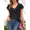 imageECOWISH Womens Floral Blouses 2025 Summer Ruffle Short Sleeve V Neck Shirts Casual Business Work Boho TopsBlack