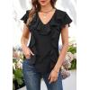 imageECOWISH Womens Floral Blouses 2025 Summer Ruffle Short Sleeve V Neck Shirts Casual Business Work Boho TopsBlack