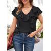imageECOWISH Womens Floral Blouses 2025 Summer Ruffle Short Sleeve V Neck Shirts Casual Business Work Boho TopsBlack