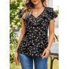 imageECOWISH Womens Floral Blouses 2025 Summer Ruffle Short Sleeve V Neck Shirts Casual Business Work Boho TopsBlack Floral