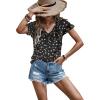 imageECOWISH Womens Floral Blouses 2025 Summer Ruffle Short Sleeve V Neck Shirts Casual Business Work Boho TopsBlack Floral