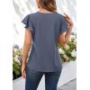 imageECOWISH Womens Floral Blouses 2025 Summer Ruffle Short Sleeve V Neck Shirts Casual Business Work Boho TopsGrey Blue