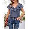 imageECOWISH Womens Floral Blouses 2025 Summer Ruffle Short Sleeve V Neck Shirts Casual Business Work Boho TopsGrey Blue