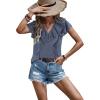 imageECOWISH Womens Floral Blouses 2025 Summer Ruffle Short Sleeve V Neck Shirts Casual Business Work Boho TopsGrey Blue