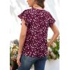 imageECOWISH Womens Floral Blouses 2025 Summer Ruffle Short Sleeve V Neck Shirts Casual Business Work Boho TopsWine Red