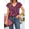 imageECOWISH Womens Floral Blouses 2025 Summer Ruffle Short Sleeve V Neck Shirts Casual Business Work Boho TopsWine Red