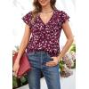 imageECOWISH Womens Floral Blouses 2025 Summer Ruffle Short Sleeve V Neck Shirts Casual Business Work Boho TopsWine Red