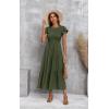 imageECOWISH Womens Summer Dresses 2025 Elegant Lady Wedding Guest Cocktail Ruffle Cap Sleeves ALine Office Midi Dress297 Army Green