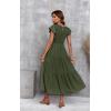 imageECOWISH Womens Summer Dresses 2025 Elegant Lady Wedding Guest Cocktail Ruffle Cap Sleeves ALine Office Midi Dress297 Army Green
