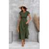 imageECOWISH Womens Summer Dresses 2025 Elegant Lady Wedding Guest Cocktail Ruffle Cap Sleeves ALine Office Midi Dress297 Army Green