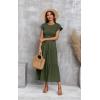 imageECOWISH Womens Summer Dresses 2025 Elegant Lady Wedding Guest Cocktail Ruffle Cap Sleeves ALine Office Midi Dress297 Army Green