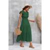 imageECOWISH Womens Summer Dresses 2025 Elegant Lady Wedding Guest Cocktail Ruffle Cap Sleeves ALine Office Midi Dress297 Dark Green