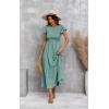 imageECOWISH Womens Summer Dresses 2025 Elegant Lady Wedding Guest Cocktail Ruffle Cap Sleeves ALine Office Midi Dress297 Light Green
