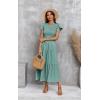 imageECOWISH Womens Summer Dresses 2025 Elegant Lady Wedding Guest Cocktail Ruffle Cap Sleeves ALine Office Midi Dress297 Light Green