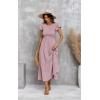 imageECOWISH Womens Summer Dresses 2025 Elegant Lady Wedding Guest Cocktail Ruffle Cap Sleeves ALine Office Midi Dress297 Pink