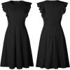 imageECOWISH Womens Summer Dresses 2025 Elegant Lady Wedding Guest Cocktail Ruffle Cap Sleeves ALine Office Midi DressBlack