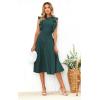 imageECOWISH Womens Summer Dresses 2025 Elegant Lady Wedding Guest Cocktail Ruffle Cap Sleeves ALine Office Midi DressBlackish Green
