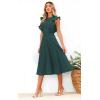 imageECOWISH Womens Summer Dresses 2025 Elegant Lady Wedding Guest Cocktail Ruffle Cap Sleeves ALine Office Midi DressBlackish Green