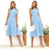 imageECOWISH Womens Summer Dresses 2025 Elegant Lady Wedding Guest Cocktail Ruffle Cap Sleeves ALine Office Midi DressBlue