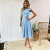 imageECOWISH Womens Summer Dresses 2025 Elegant Lady Wedding Guest Cocktail Ruffle Cap Sleeves ALine Office Midi DressBlue