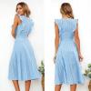 imageECOWISH Womens Summer Dresses 2025 Elegant Lady Wedding Guest Cocktail Ruffle Cap Sleeves ALine Office Midi DressBlue