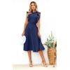 imageECOWISH Womens Summer Dresses 2025 Elegant Lady Wedding Guest Cocktail Ruffle Cap Sleeves ALine Office Midi DressNavy