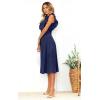 imageECOWISH Womens Summer Dresses 2025 Elegant Lady Wedding Guest Cocktail Ruffle Cap Sleeves ALine Office Midi DressNavy