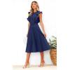 imageECOWISH Womens Summer Dresses 2025 Elegant Lady Wedding Guest Cocktail Ruffle Cap Sleeves ALine Office Midi DressNavy