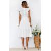 imageECOWISH Womens Summer Dresses 2025 Elegant Lady Wedding Guest Cocktail Ruffle Cap Sleeves ALine Office Midi DressWhite