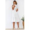 imageECOWISH Womens Summer Dresses 2025 Elegant Lady Wedding Guest Cocktail Ruffle Cap Sleeves ALine Office Midi DressWhite