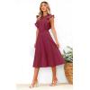 imageECOWISH Womens Summer Dresses 2025 Elegant Lady Wedding Guest Cocktail Ruffle Cap Sleeves ALine Office Midi DressWine Red