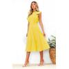 imageECOWISH Womens Summer Dresses 2025 Elegant Lady Wedding Guest Cocktail Ruffle Cap Sleeves ALine Office Midi DressYellow