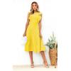 imageECOWISH Womens Summer Dresses 2025 Elegant Lady Wedding Guest Cocktail Ruffle Cap Sleeves ALine Office Midi DressYellow
