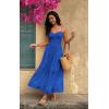 imageECOWISH Womens Summer Strapless Maxi Dress 2025 Off Shoulder Hollow Out Smocked A Line Tube Tiered Long Dresses3447 Blue