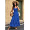 imageECOWISH Womens Summer Strapless Maxi Dress 2025 Off Shoulder Hollow Out Smocked A Line Tube Tiered Long Dresses3447 Blue