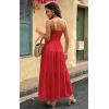 imageECOWISH Womens Summer Strapless Maxi Dress 2025 Off Shoulder Hollow Out Smocked A Line Tube Tiered Long Dresses3447 Red
