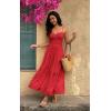 imageECOWISH Womens Summer Strapless Maxi Dress 2025 Off Shoulder Hollow Out Smocked A Line Tube Tiered Long Dresses3447 Red