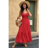 imageECOWISH Womens Summer Strapless Maxi Dress 2025 Off Shoulder Hollow Out Smocked A Line Tube Tiered Long Dresses3447 Red