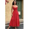 imageECOWISH Womens Summer Strapless Maxi Dress 2025 Off Shoulder Hollow Out Smocked A Line Tube Tiered Long Dresses3447 Red
