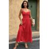 imageECOWISH Womens Summer Strapless Maxi Dress 2025 Off Shoulder Hollow Out Smocked A Line Tube Tiered Long Dresses3447 Red