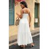 imageECOWISH Womens Summer Strapless Maxi Dress 2025 Off Shoulder Hollow Out Smocked A Line Tube Tiered Long Dresses3447 White