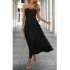 imageECOWISH Womens Summer Strapless Maxi Dress 2025 Off Shoulder Hollow Out Smocked A Line Tube Tiered Long DressesBlack