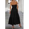 imageECOWISH Womens Summer Strapless Maxi Dress 2025 Off Shoulder Hollow Out Smocked A Line Tube Tiered Long DressesBlack